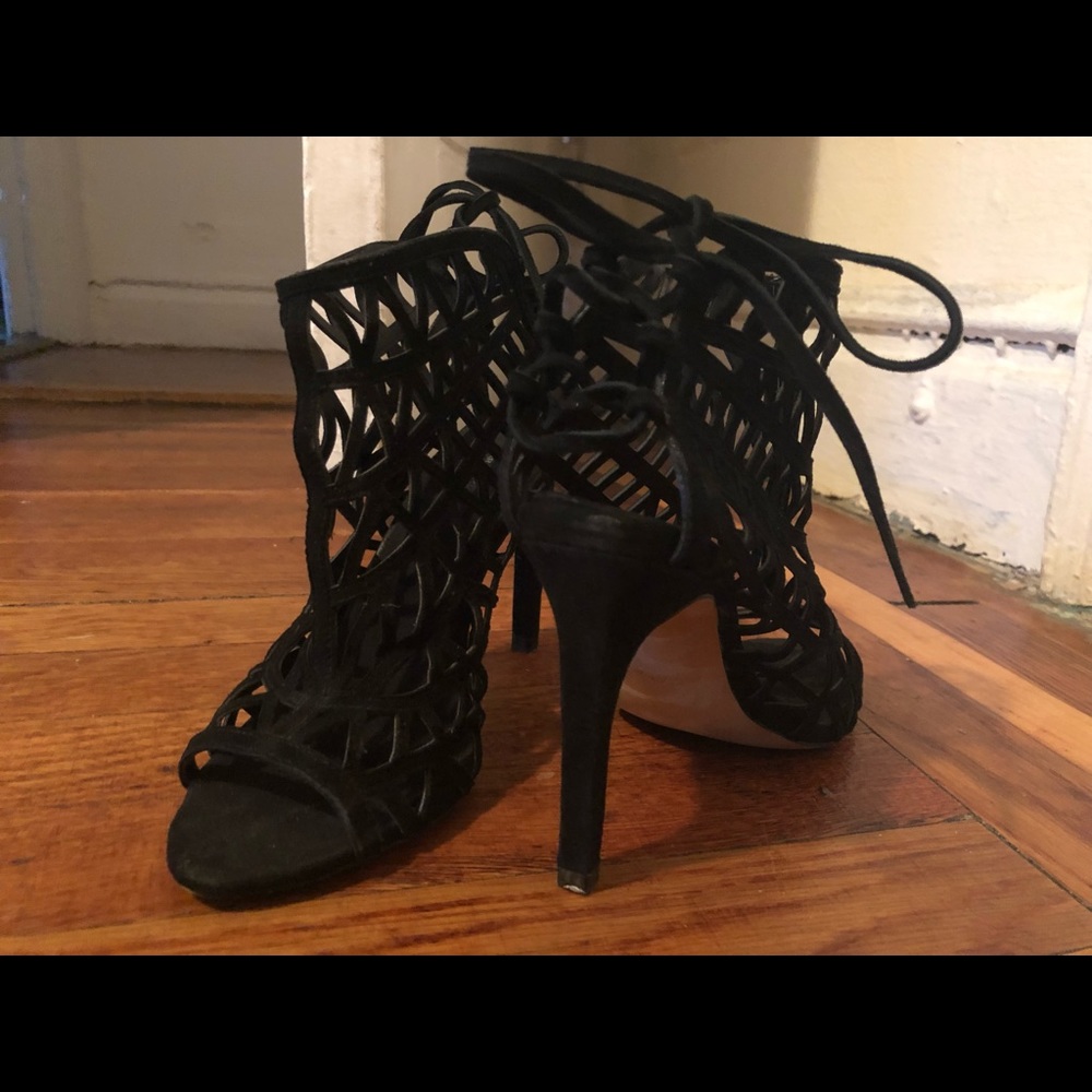 Zara Black Suede Lace Up Heels